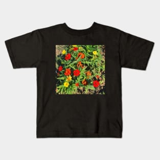 Pretty Red Orange and yellow Flowers with green leaves nature lovers beautiful photography design Kids T-Shirt